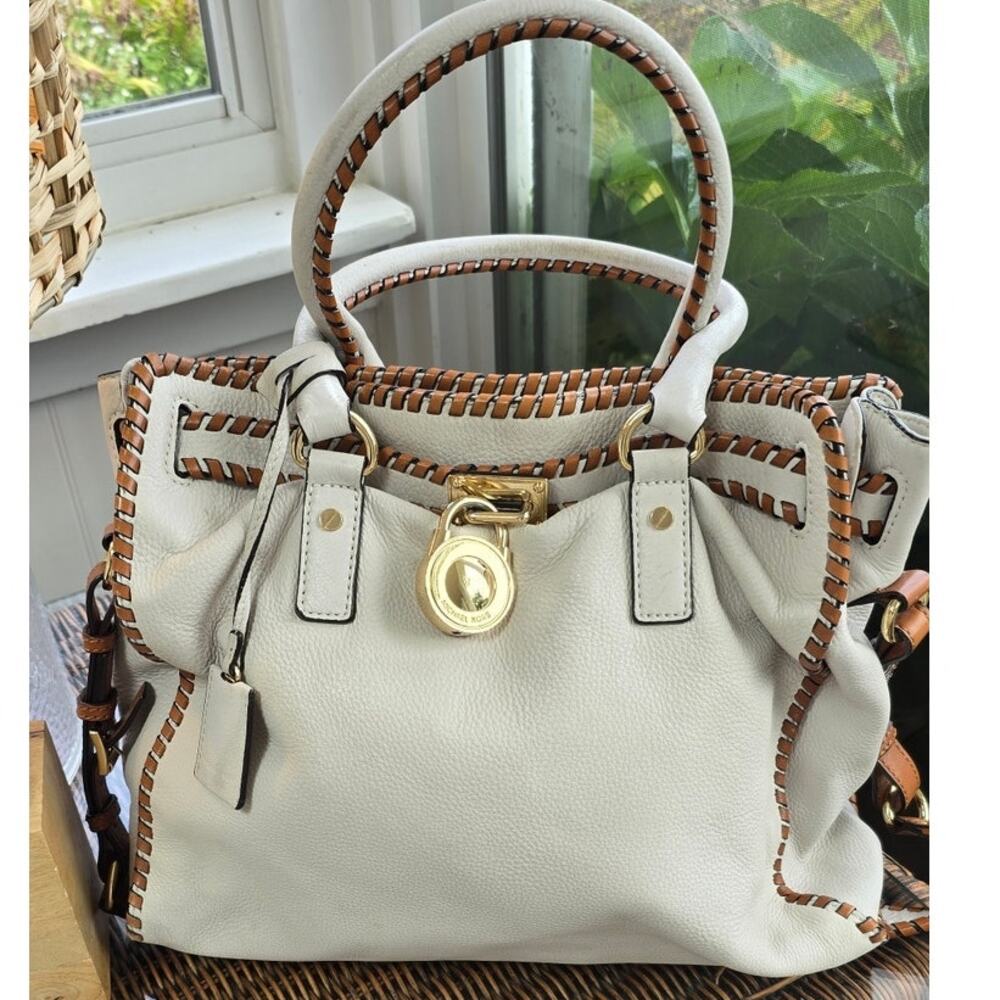 Large Cream and Brown  Michael Kors  Whipped Hamilton Bag